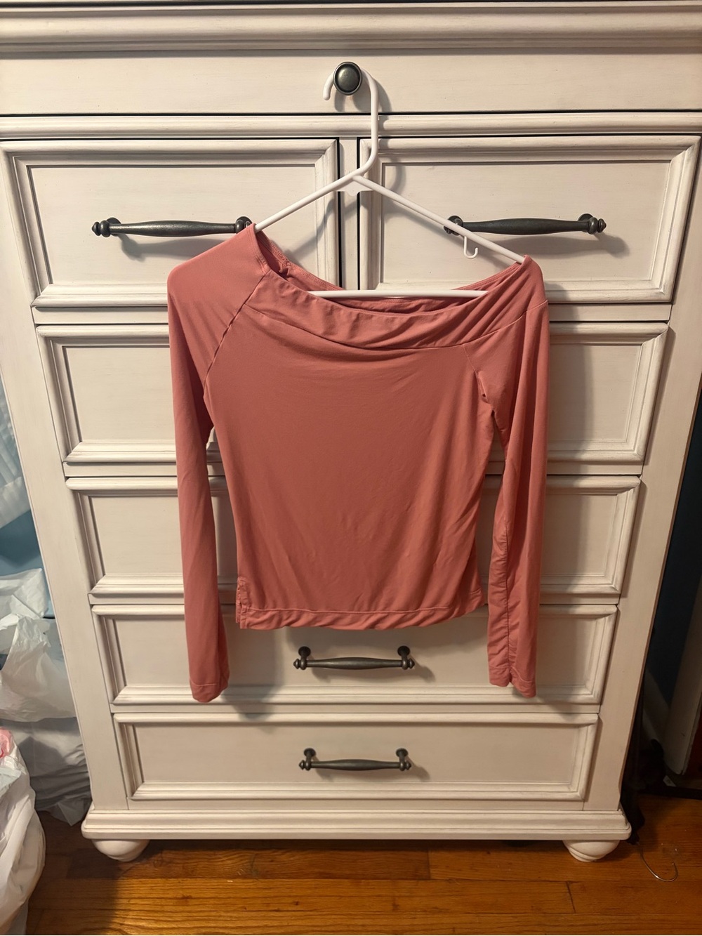 Free People Long-Sleeve Off-Shoulder Top in Dusky Pink